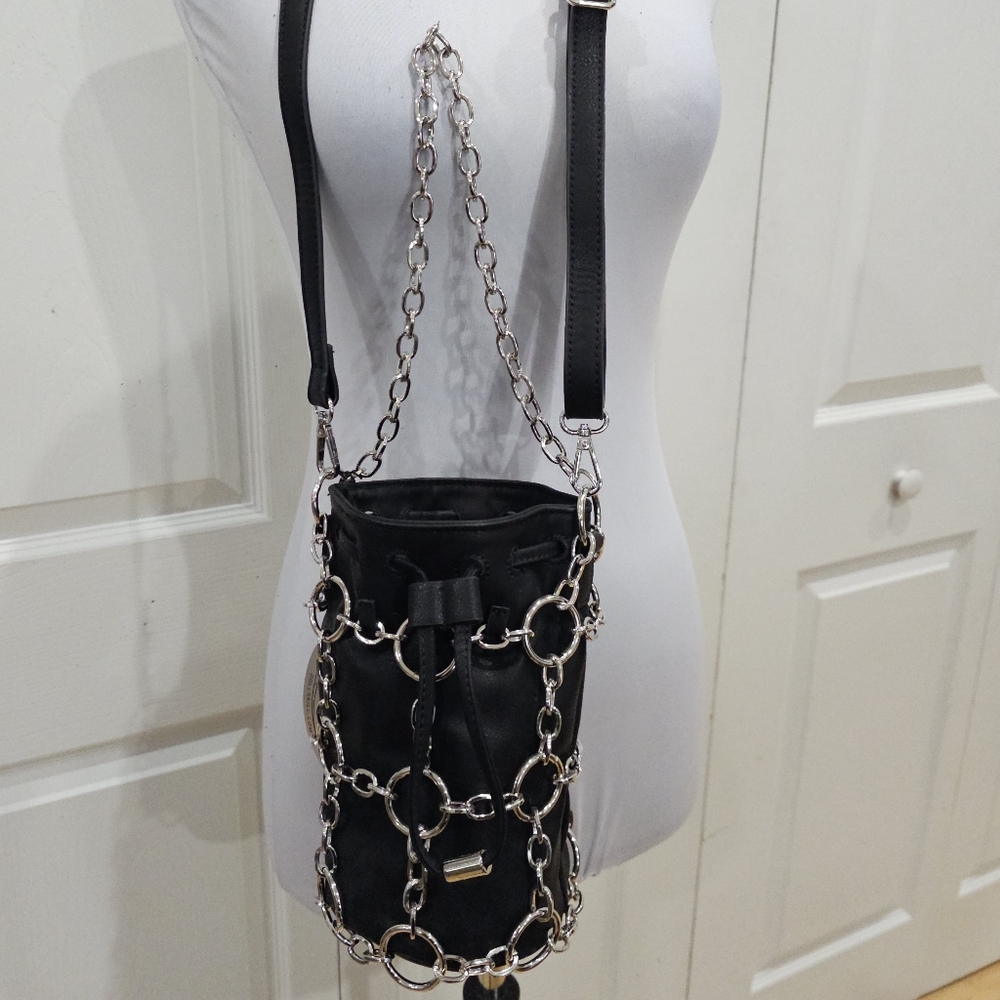Dolls Kill Poster Grl Check Yourself Bucket Black O Ring Bag Crossbody Purse - Picture 4 of 14